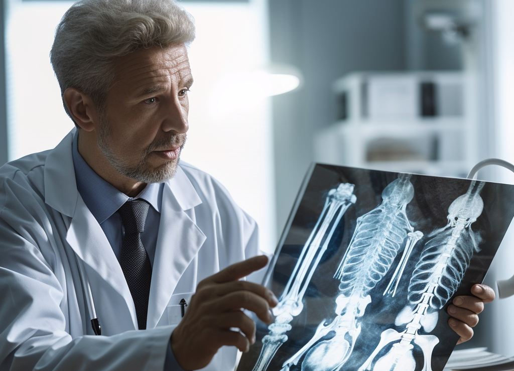 doctor looking at bone images