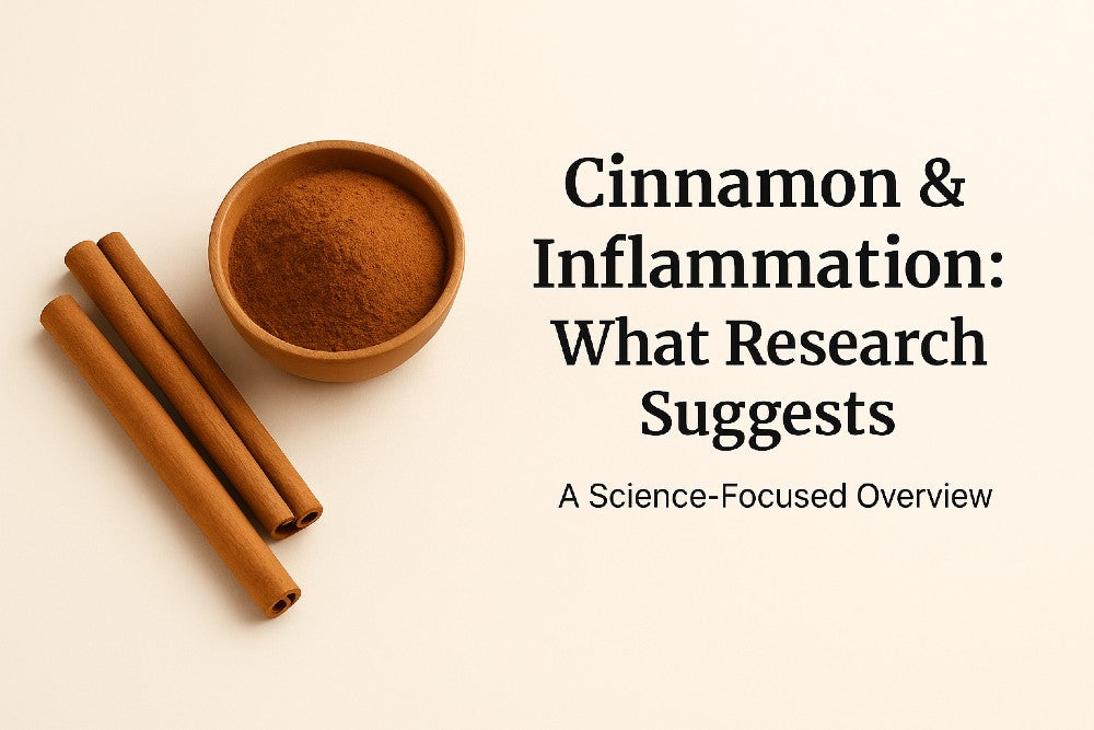 cinnamon sticks and powdered cinnamon with research-focused title about inflammation support