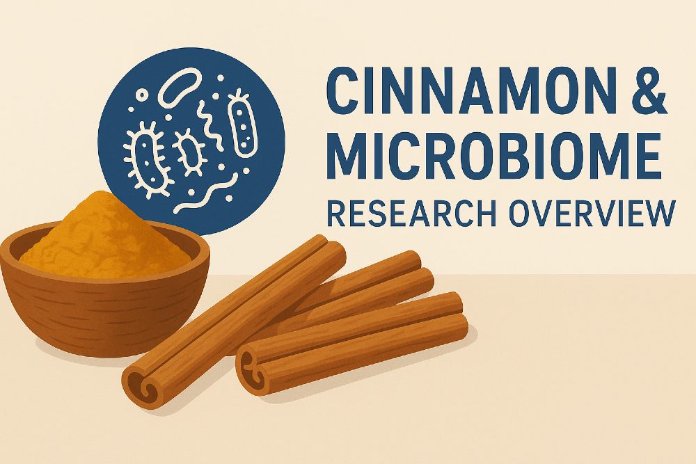 cinnamon sticks and powdered cinnamon with microbiome research title overlay