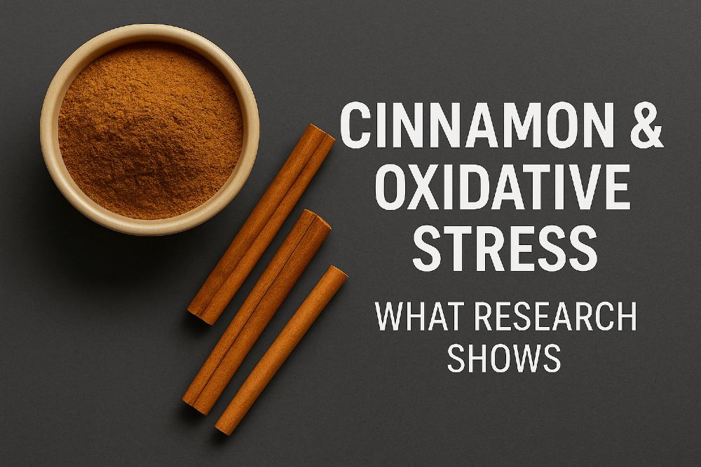 cinnamon sticks and powdered cinnamon with oxidative stress research title overlay